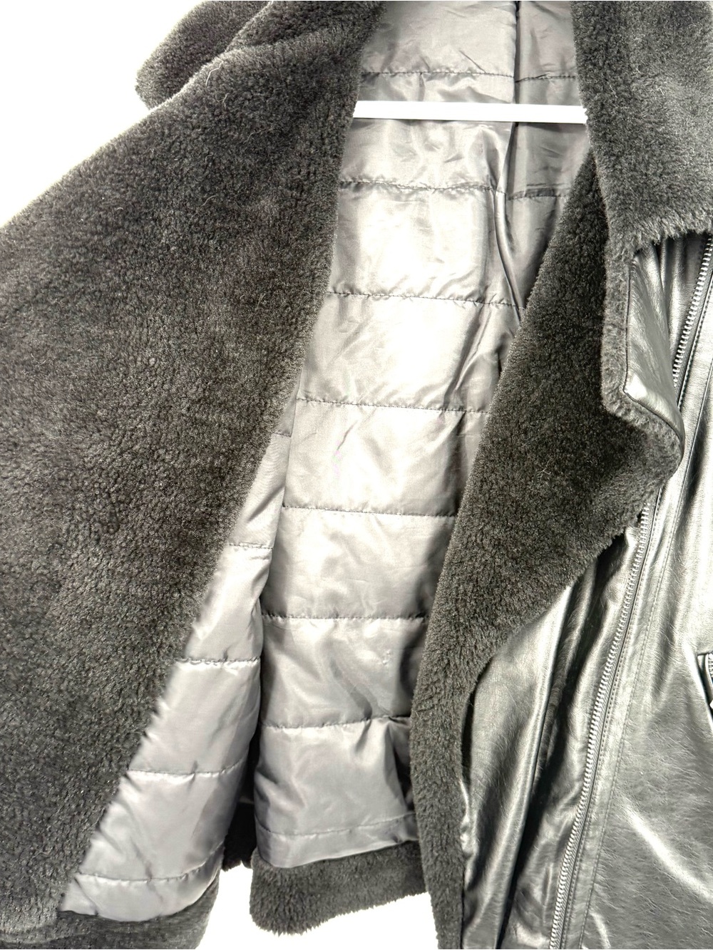 Simply Vera Vera Wang Black Faux Leather Faux Fur Moto Jacket L - Picture 14 of 14